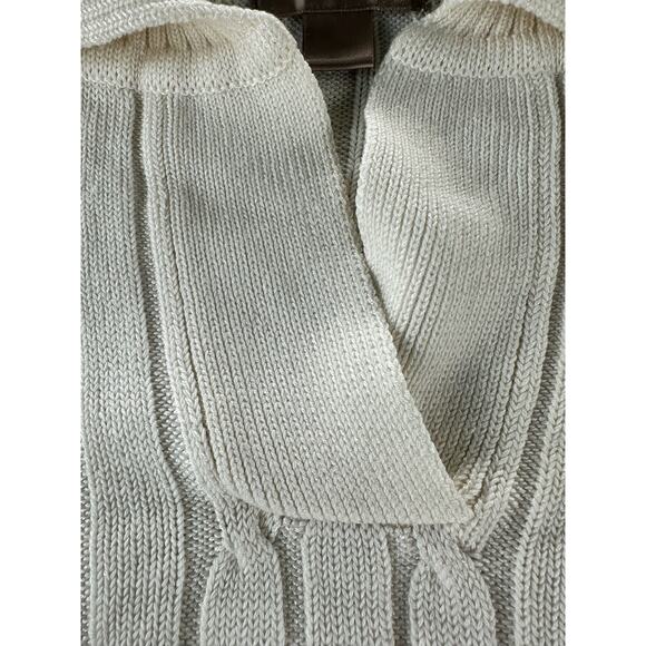 Cream Wide Ribbed Knit Collared Pullover Knit Sweater Women's Size Small* - Picture 6 of 6